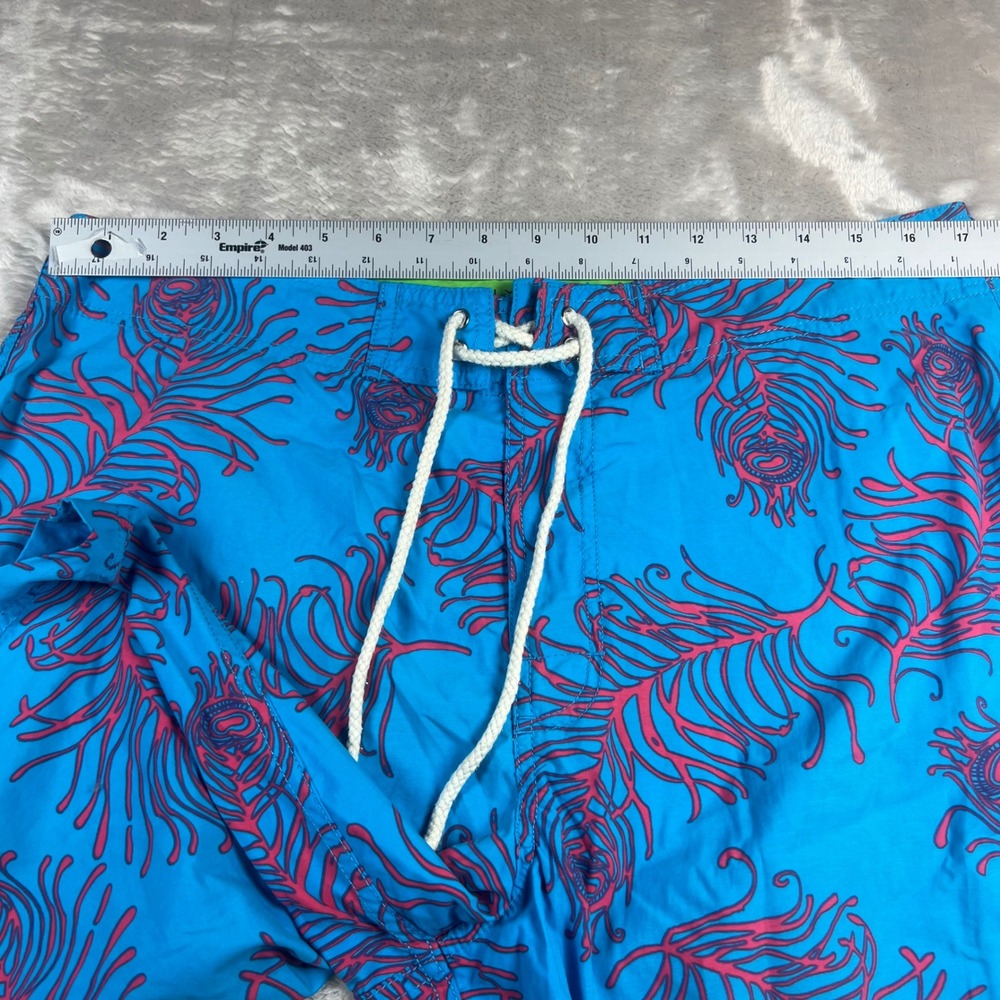 Lilly Pulitzer Men's 34 Board Shorts Blue Pink Peacock Feather Swim Trunks - Picture 4 of 5